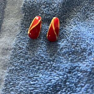 Vintage Red and Gold Teardrop Earrings